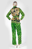 Vintage STANLEY SHERMAN 2pc Green and Black LEOPARD Print Lightweight Cotton Pantsuit Women's Size Medium / 10 / 39" bust - 30" waist