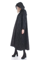 Vintage Black Velvet Textured Trench Coat Nylon Swirl Pattern Raincoat Women's Size XL 48" bust