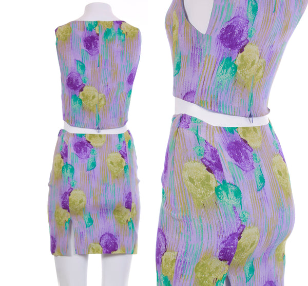 Vintage Versace Lavender Silk Crop Top and Mini Skirt Set 2pc Set Made ...