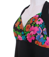 60s Vintage Neon Floral Bustier Halter Maxi Dress Women's Size Medium