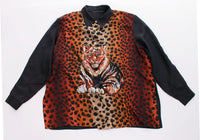 Vintage Silk Leopard and Tiger Print Oversized Sequin Blouse Size XL