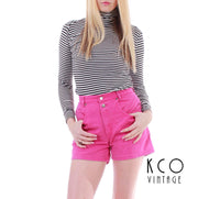 High Waisted Short Denim Shorts Pink Denim Shorts 80s Vintage 90s Clothing Women&#39;s Size XS / SMALL 26&quot; Waist