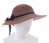 Wide Brim Hat Wool Hat Feather Hat Panama Hat Fedora Hat Taupe Felted Wool Dramatic Retro Mod Hat Women&#39;s Size SMALL 21&quot; Circ.
