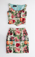Vintage Silk 2pc Set Floral Nicole Miller High Waist Skirt Set