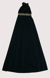 70s Vintage Patricia Fair Black Halter Maxi Dress with Lurex Empire Waist Cutout Size XS - 2