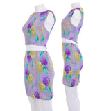 Vintage Versace Lavender Silk Crop Top and Mini Skirt Set 2pc Set Made in Italy