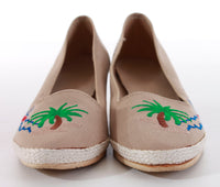 Wedge Platform Shoes 80's Vintage Embroidered Novelty Palm and Sailboat Women's Size 8 