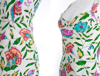 Vintage Silk Botanical Floral Print Slip Dress