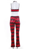 2 Piece Outfit 90's Vintage Red Black Sequin Rave Festival Bra and Pants Outfit 