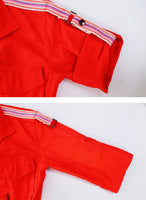 70s PHILIPPE Salvet FRANCE Orange Cotton Pink Striped Belted Mod Bond Girl Jumpsuit Women's Size xs