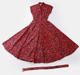 Vintage Floral Silk Belted Dress Women's Size XS 24" Waist