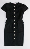 Vintage VALENTINO Flax Linen Peplum Dress Black and White Made in Italy Size S - 8 - 27" waist 35" hips