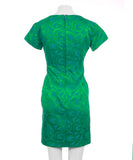 Vintage Sue Gail 1950s Green Blue Swirl Brocade Cap Sleeve Wiggle Dress Size 4 / XS / 34" bust - 26" waist - 34" hips