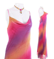 Vtg Ombre Sunset Semi Sheer Maxi Slip Dress Made in the USA