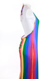 90s Rainbow Striped Dress Maxi Halter Bodycon Rave Pride Festival Vintage Clothing Women's Size Large-XL 34-44" Bust