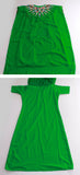 60s 70s Vintage Green Crepe Sheer Silk Chiffon Colorful Beaded Caftan Maxi Dress