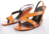 Vintage YSL Wedge Patent Orange Leather Sandals Women's Size 9.5