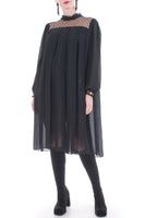 Vintage Semi Sheer Black Pleated Trapeze Dress Chez California Women's Size XXL 50" Bust