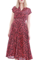 Vintage Floral Silk Belted Dress Women's Size XS 24" Waist