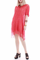 Coral Lurex Lace Long Crochet Top Women's Size XL 48" Bust