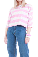 80s Pink White Striped Boxy T-Shirt Top