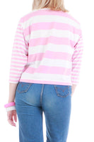 80s Pink White Striped Boxy T-Shirt Top