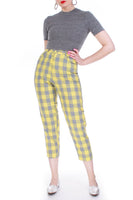 Vintage Yellow + Gray Checkered High Waist Pants