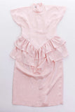 80s Vintage Perceptions Pastel Pink Snakeskin Shimmer Pattern Ruffle Peplum Dress Made in the USA Size 4-6 petite / XS