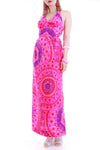 70s Neon Batik Barkcloth Maxi Dress