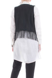 Vintage FRINGE Vest Black and White Embroidered Soft Cotton Cropped Top with Artsy Swirl Appliques Size Small - Medium