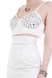 Studded White Leather Bustier Crop Top Bralette