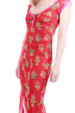 Vintage Betsey Johnson Silk Berry Print Red Slip Dress Women's Size Small