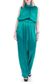 Vintage Emerald Satin Jumpsuit Women's Size XL-XXL 32-43" waist