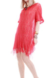 Coral Lurex Lace Long Crochet Top Women's Size XL 48" Bust