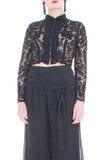 Sheer Black Beaded and Embroidered Long Sleeve Crop Top