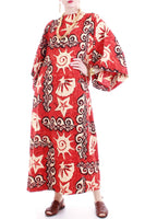 Vintage Barkcloth Hawaiian Bell Sleeve Maxi Dress Size Medium - Large