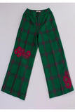 Vintage Embroidered Green Plaid High Waist Wool Pants Size Small 27" Waist