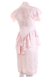 80s Shiny Pastel Pink Satin Ruffled Peplum Dress Women's Size XS