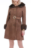 60s Belted Suede and Shearling Boho Mod Coat