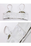 Studded White Leather Bustier Crop Top Bralette