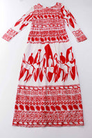 70s Cubist Horse Print Long Sleeve Maxi Dress