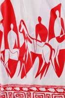 70s Cubist Horse Print Long Sleeve Maxi Dress