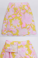 1960s Pink and Yellow Peony Floral High Waist Skirt