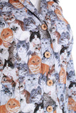 70s Cat Print Tailored Cotton Blouse