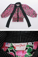80s Vintage 2pc Set Susan Freis Polka Dot and Floral Print Blouse and Skirt