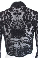 Sheer Black Beaded and Embroidered Long Sleeve Crop Top