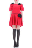 80s Red Velvet Bubble Sleeve Dress