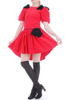80s Red Velvet Bubble Sleeve Dress