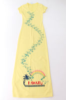 Vintage 1970s Novelty Hawaii Softest Yellow T-Shirt Maxi Dress Made in the USA Women&#39;s Size Small stretches to 35&quot; bust - 28&quot; waist - 36&quot;hip