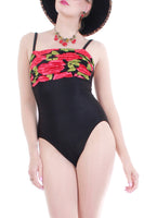 Vintage Red Rose High Cut One Piece Swimsuit Made in the USA